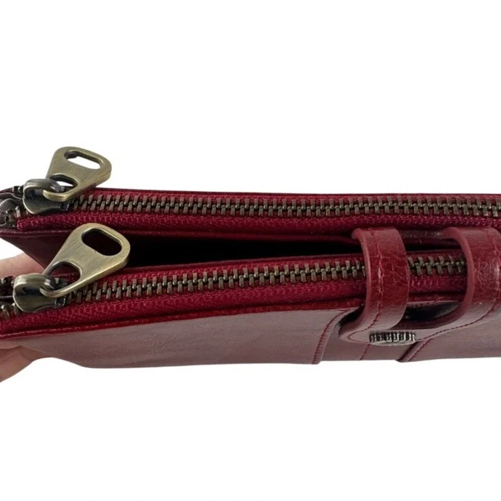 Sendefn Red Vegan Leather‎ Bifold Clutch Wallet Sunflower Snap Bronze Zip Large